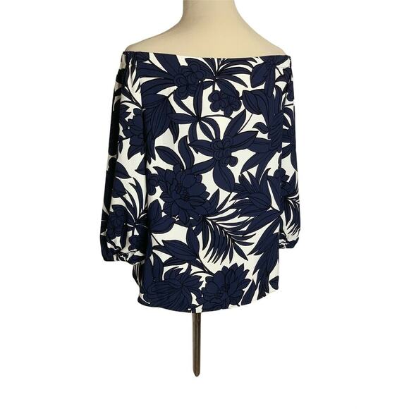 Ann Taylor Blue White Floral Off Shoulder 3/4 Sleeves blouse XS - Picture 10 of 11